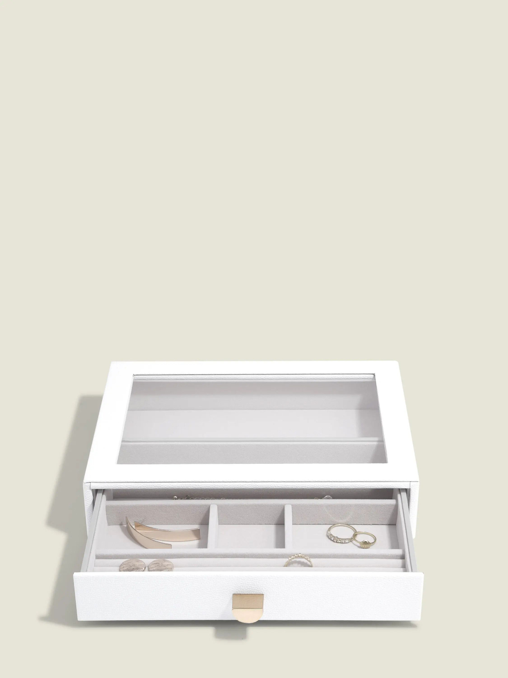 Органайзер для украшений и часов со стеклянной крышкой Stackers Classic Jewellery Box, 4 секции - White Pebble (White Pebble / серый / White Pebble / 500)