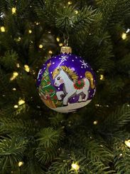 Стеклянный шар Лошадка 90 мм., фиолетовый, стекло, Ёлочка (С206/1)