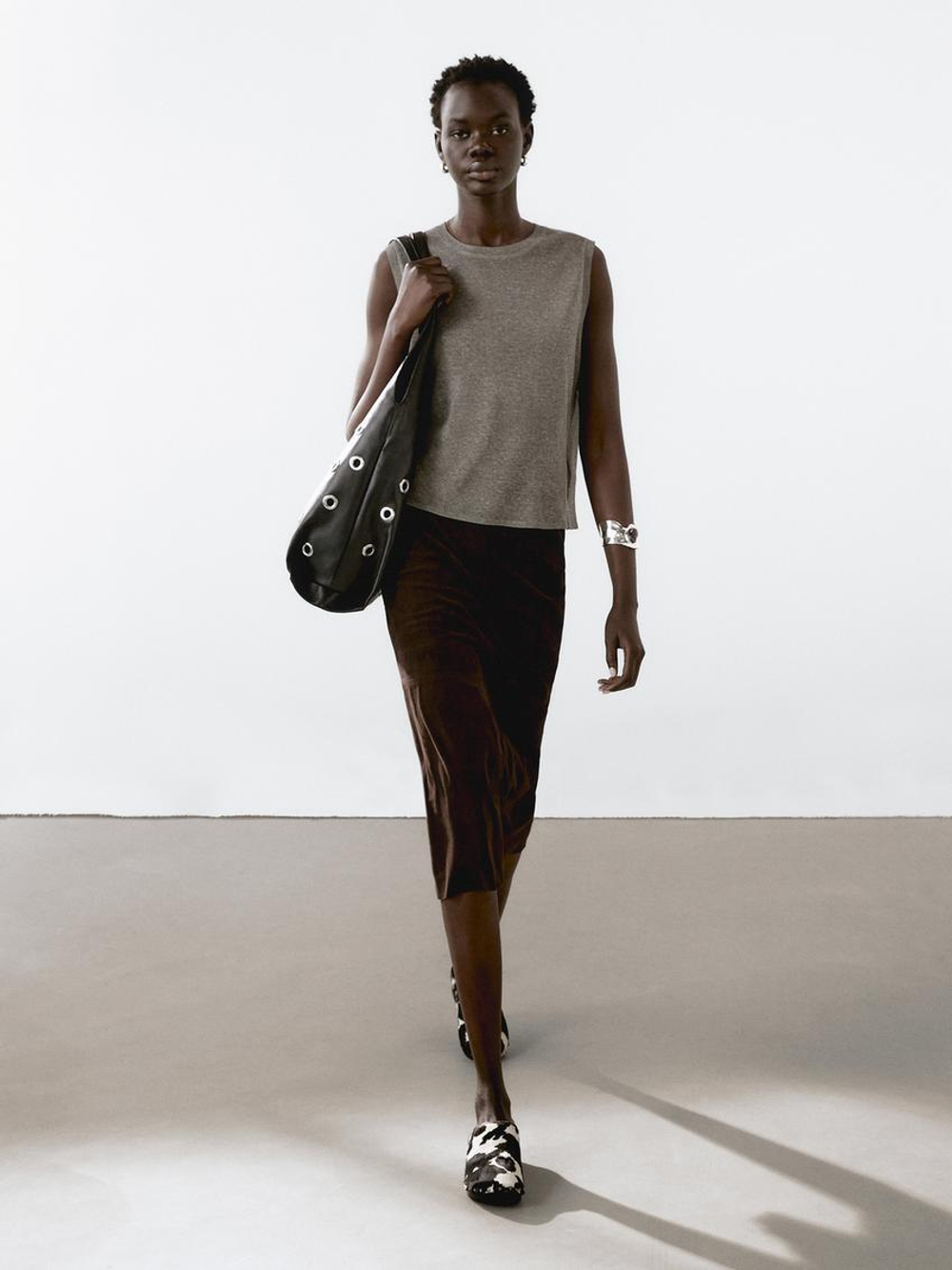 Massimo Dutti Легкая футболка без рукавов, бежевый