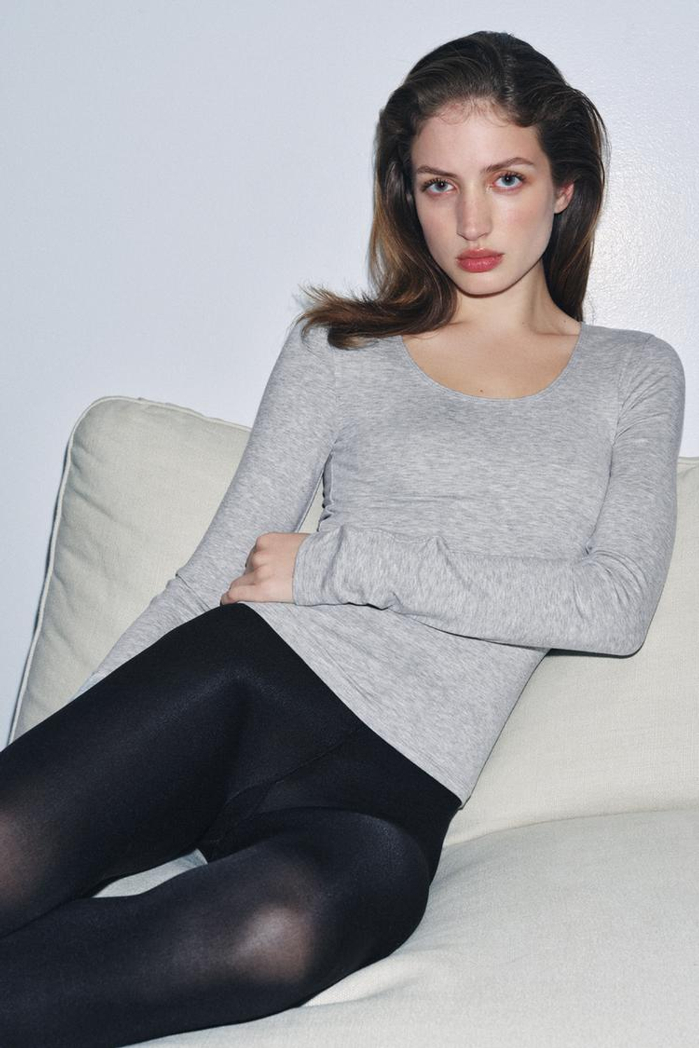 ZARA ФУТБОЛКА С ДЛИННЫМИ РУКАВАМИ, СЕРЫЙ МЕЛАНЖ