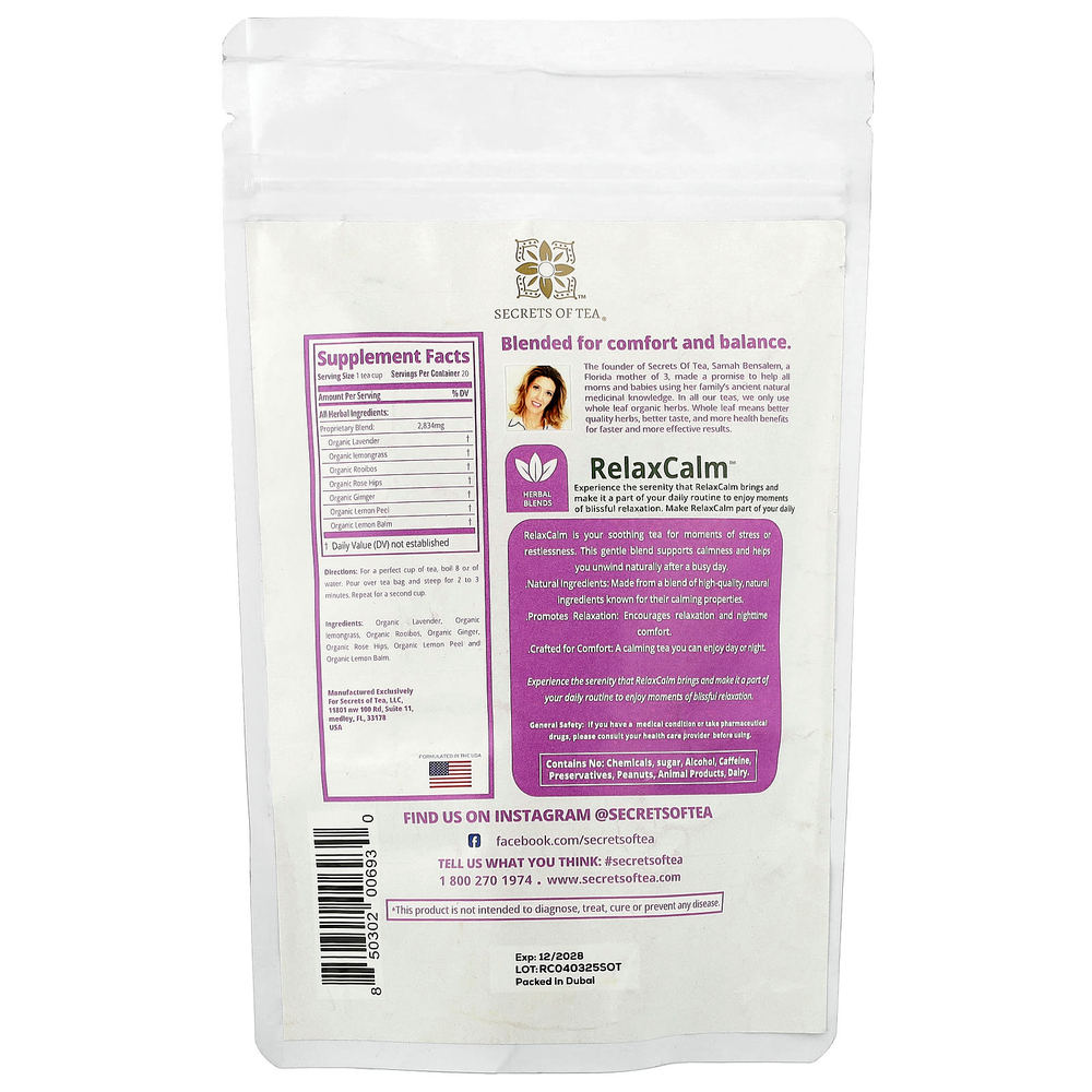 Secrets of Tea, RelaxCalm™, без кофеина, 20 чайных пакетиков, 41 г (1,47 унции)
