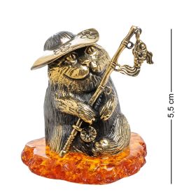 Народные промыслы AM-1392 Фигурка «Кот Рыбак» (латунь, янтарь)
