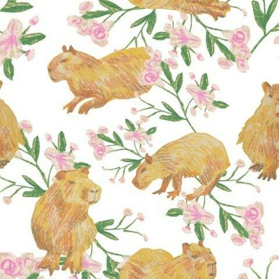 Бесшовный принт с Капибарами восковыми мелками