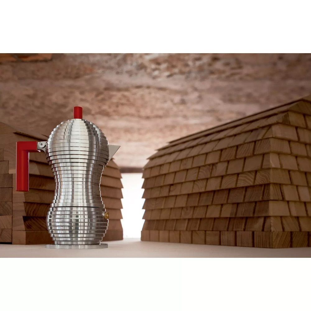 Alessi - Алюминиевая Турка кофеварка  Pulcina на 6 чашек. (индукция) / артикул   MDL02/6RFM  / GTIN 8003299412679