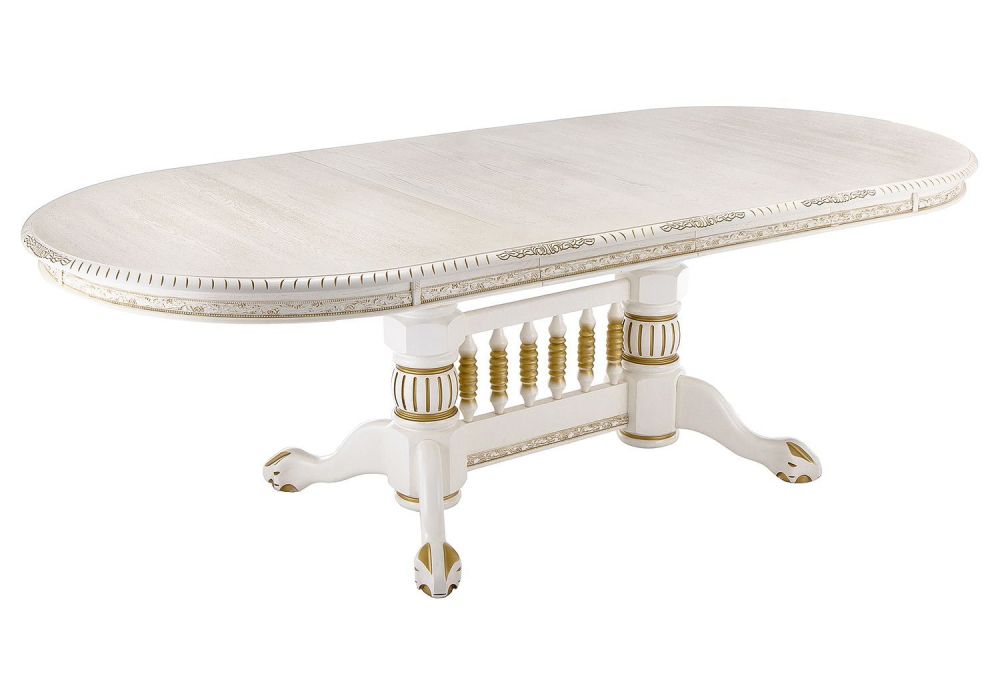 Деревянный стол Кантри 160(200-240)х107х78 молочный с золотой патиной