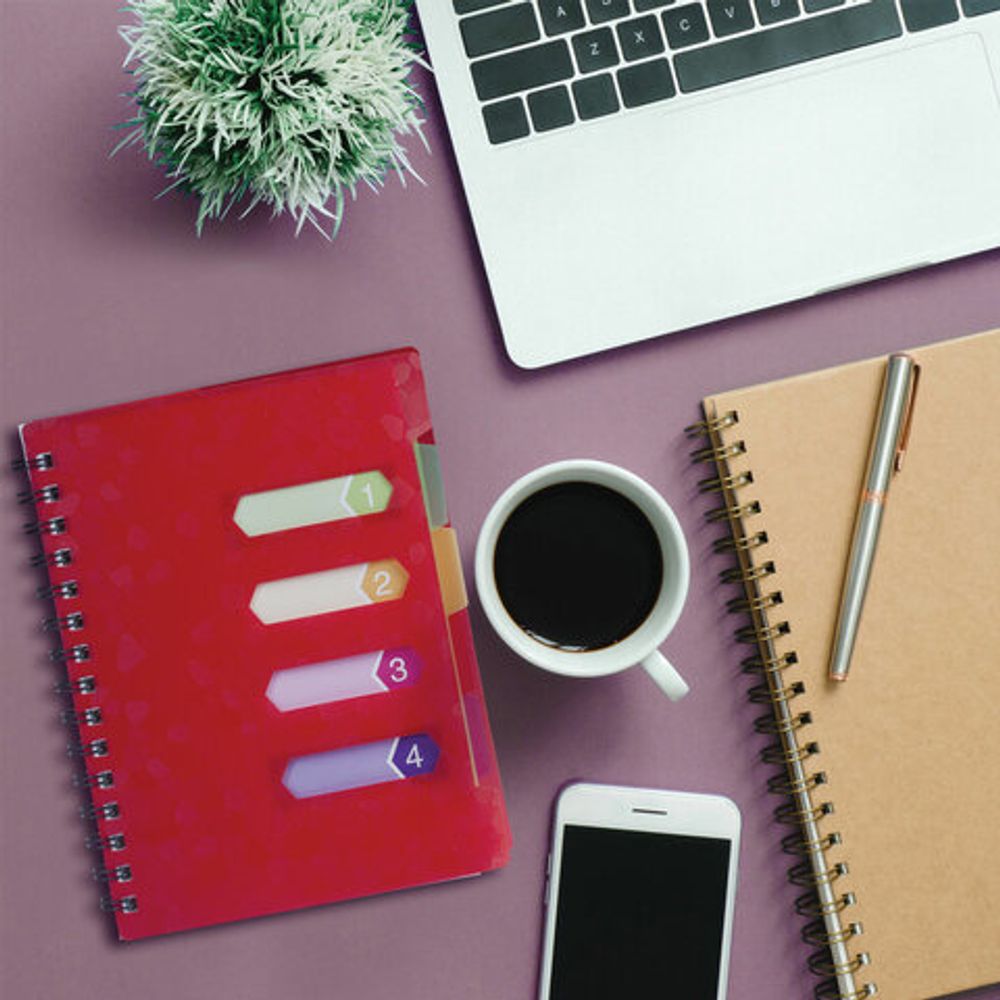 Тетрадь-блокнот 120 л., A5, 170x215 мм, BRAUBERG, линия, гребень, обложка пластиковая, 4 разделителя, "Rich", 401791, 4шт