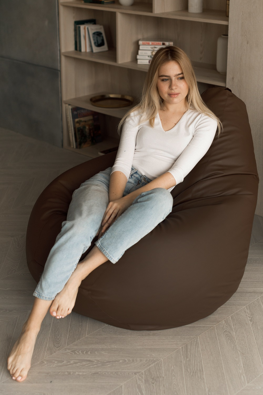 Кресло Мешок Груша Коричневая ЭкоКожа (2XL, Классический)