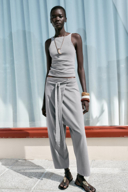 ZARA ТОП ИЗ ТКАНИ С ЭФФЕКТОМ ПОТЕРТОСТИ СО СКЛАДКАМИ, СЕРО-СИНИЙ