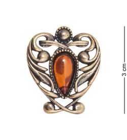 AM-4103 Брошь «Вензель» (латунь, янтарь)