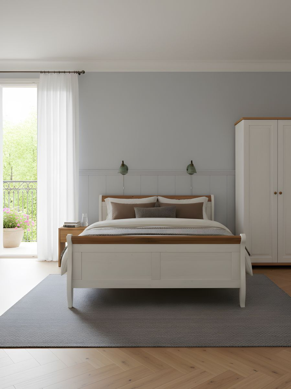 Кровать односпальная 90х200 Мелания с местом для хранения, ящик для белья, массив сосны и дуба, Dipriz