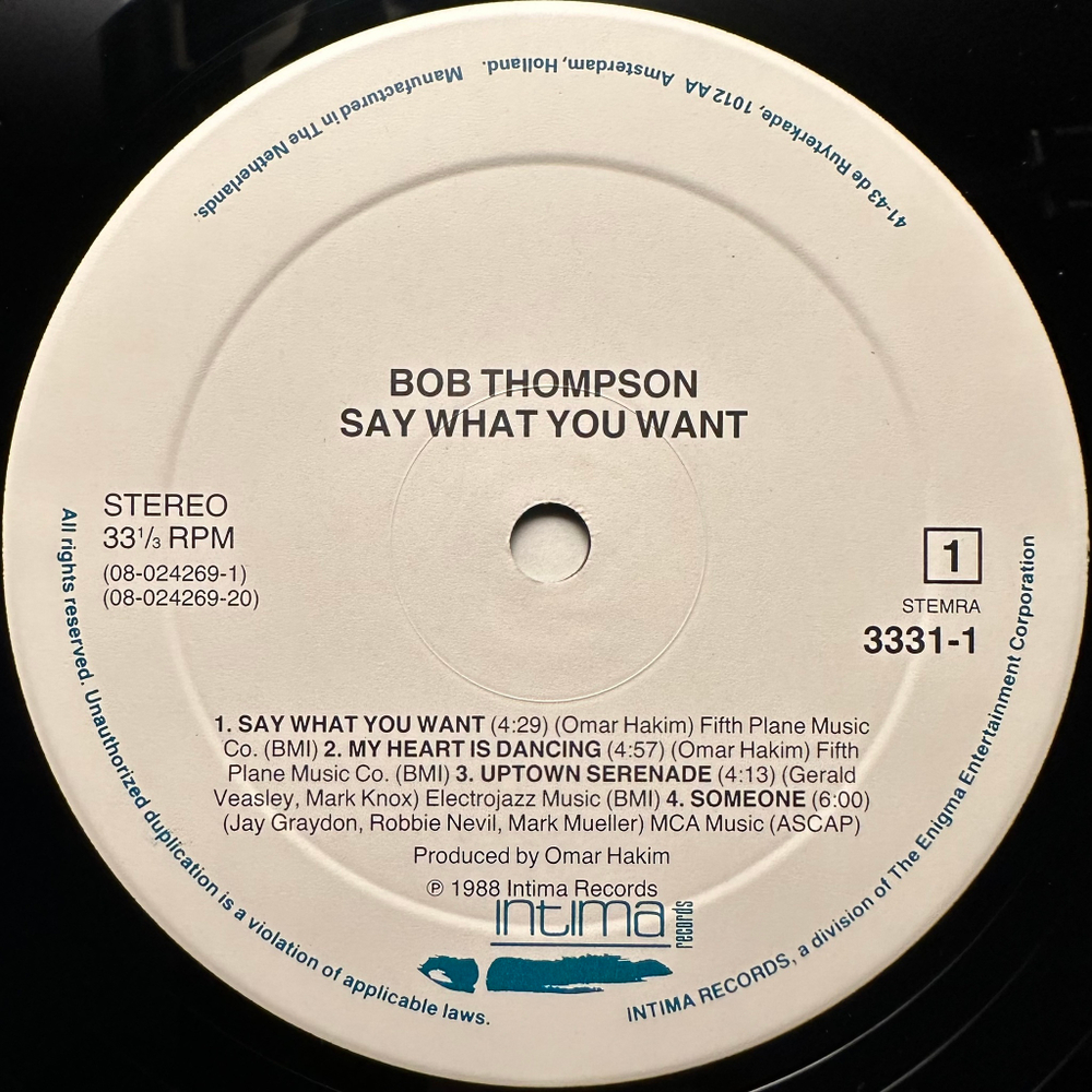 Bob Thompson- Say What You Want (Голландия 1988г.)