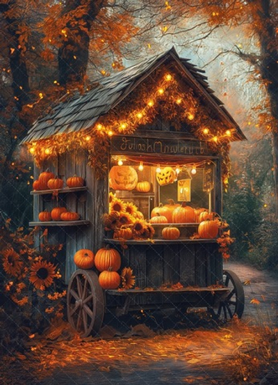 Тележка с тыквами HELLOWEEN - N3  - фон неопреновый