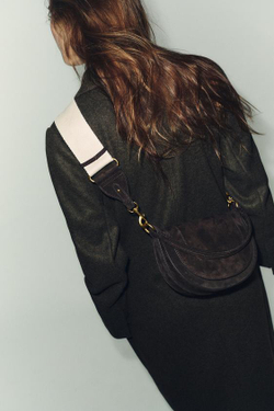 ZARA КОЖАНАЯ СУМКА С ПЛЕЧЕВЫМ РЕМНЕМ, ШОКОЛАДНЫЙ