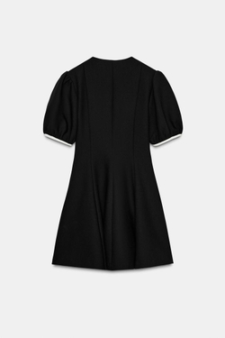 ZARA МИНИ-ПЛАТЬЕ С КОНТРАСТНЫМИ БАНТАМИ, ЧЕРНЫЙ