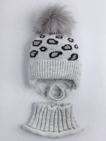 Шапка зимняя для девочки со снудом, леопардовая