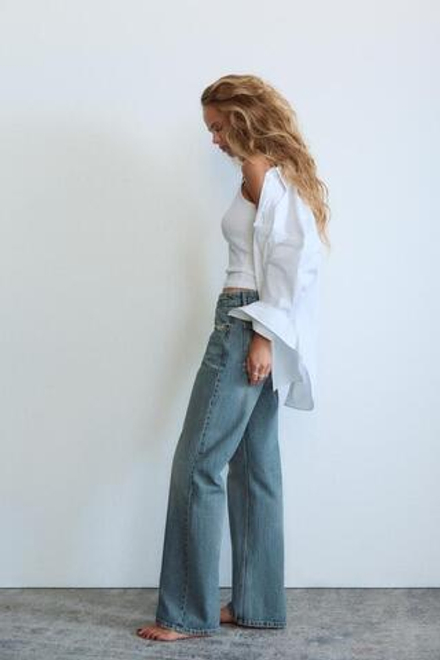 ZARA ДЖИНСЫ TRF WIDE-LEG С НИЗКОЙ ПОСАДКОЙ, СИНИЙ