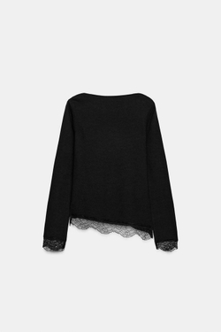 ZARA ТОП ИЗ МЯГКОГО КРУЖЕВА, ЧЕРНЫЙ