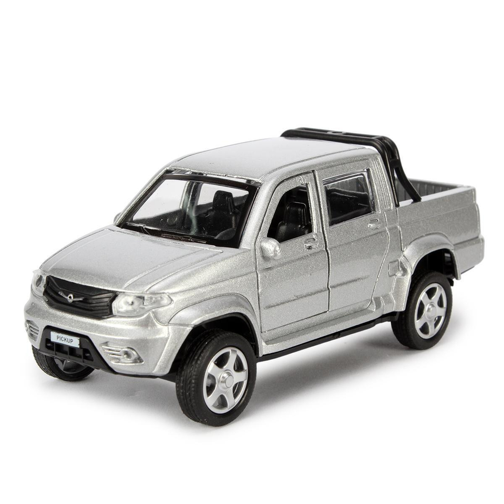 Модель ин. мет. "УАЗ Пикап" 12см, двери, багаж, серебристый, коробка PICKUP-12-SR (Технопарк)