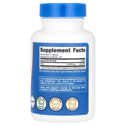 Nutricost, биотин, 10 000 мкг, 120 капсул
