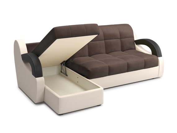 Диван угловой с оттоманкой Мадрид 1,2 - Velutto 23 шоколад/беж кожзам/ коричневая накладка