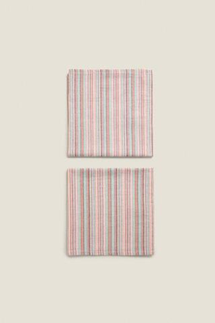 ZARA HOME ХЛОПКОВАЯ САЛФЕТКА В ПОЛОСКУ (КОМПЛЕКТ ИЗ 2 ПРЕДМЕТОВ),  ЦВЕТ МОРСКОЙ ВОЛНЫ