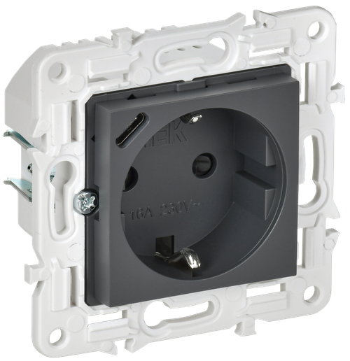 SKANDY Розетка с заземлением с защитными шторками 16А с USB C 18Вт SK-R17T титан IEK