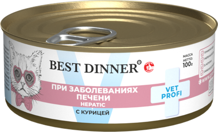 Консервы диета Best Dinner Vet Profi Hepatic для кошек при заболеваниях печени с курицей 100 г