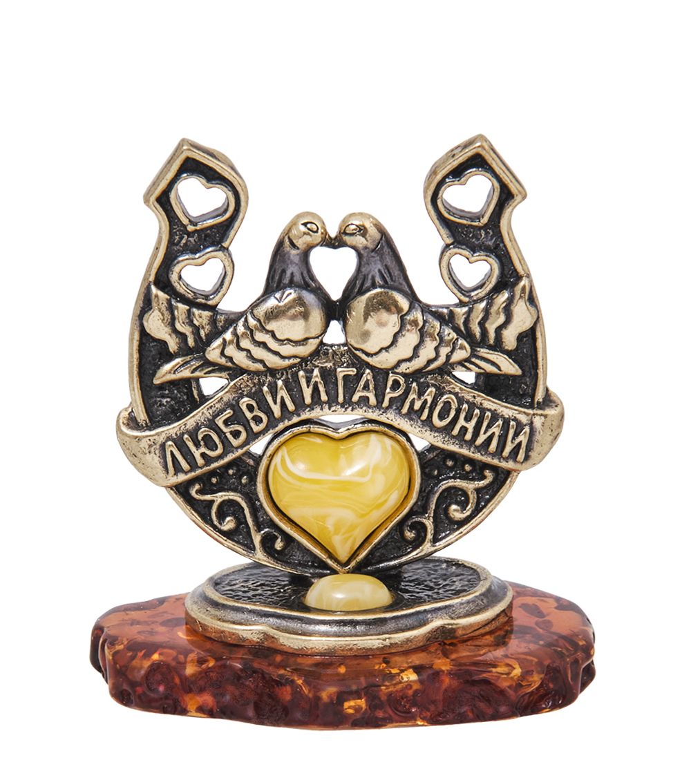 Народные промыслы AM-4091 Фигурка «Подкова Голубки» (латунь, янтарь)