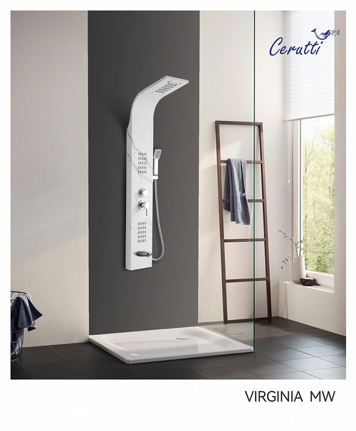 Душевая панель Ceruttispa ВИРДЖИНИЯ (VIRGINIA) MW CT9982 из нержавеющей стали с форсунками, цвет белый мрамор
