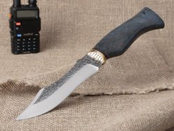 Нож "Щукарь", сталь Bohler N690, рукоять синяя стабилизированная береза