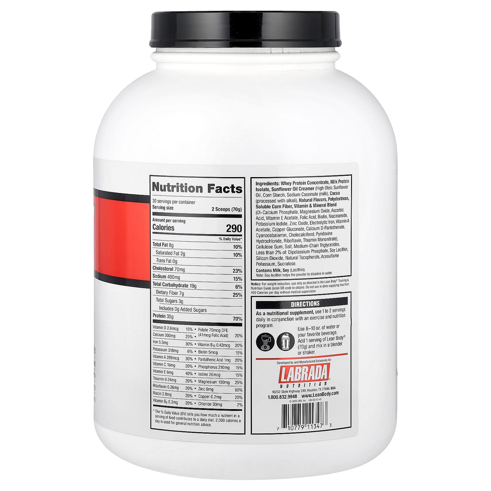 Labrada Nutrition, Lean Body, протеиновая смесь для приготовления коктейля, со вкусом шоколада, 2100 г (4,63 фунта)