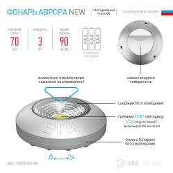 Светодиодный фонарь подсветка ЭРА Пушлайт SB-503 Аврора самоклеящийся серебристый COB | Подсветка, пушлайты
