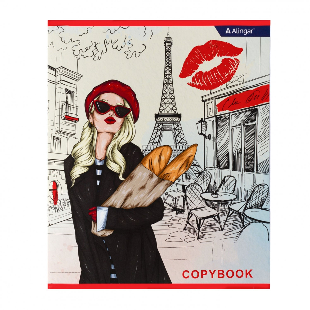 Тетрадь 48л., А5, клетка, Alingar "Girls in the city", скрепка, мелованный картон (стандарт), выб УФ лак, блок офсет, 4 дизайна в пленке т/у