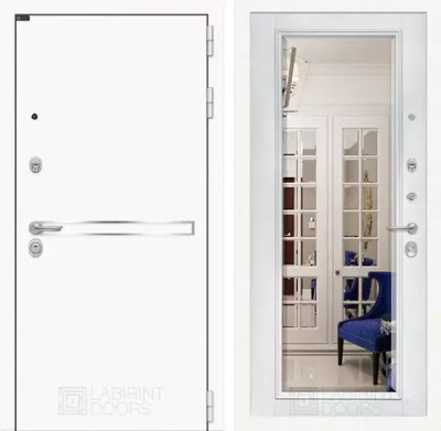 Дверь Входная Лабиринт Лайн WHITE Зеркало фацет Белый софт