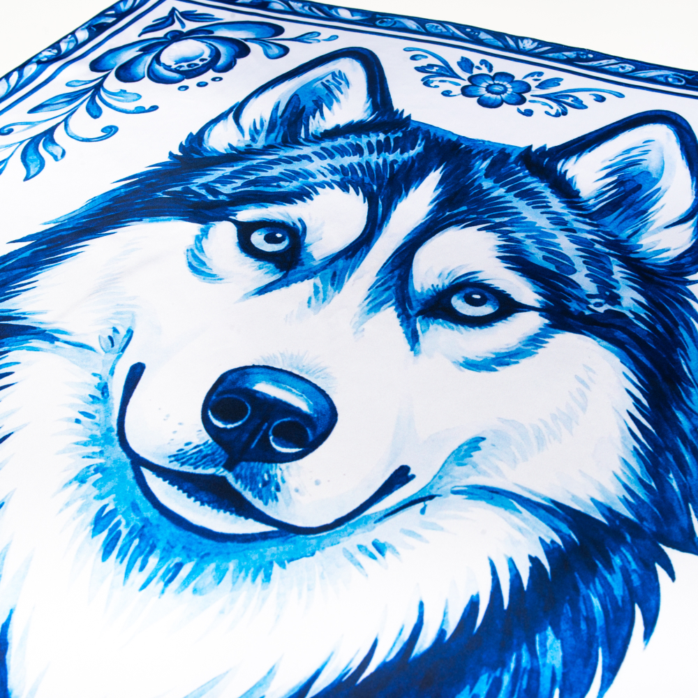 Шейный платок «Хаски (гжель)», 70×70 см