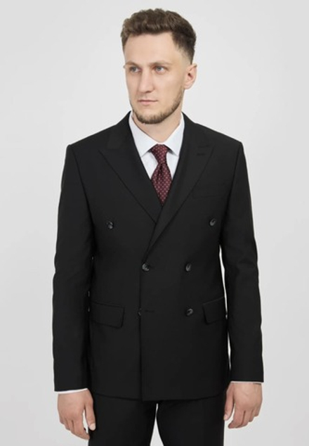 Мужской двубортный костюм (черный) В96