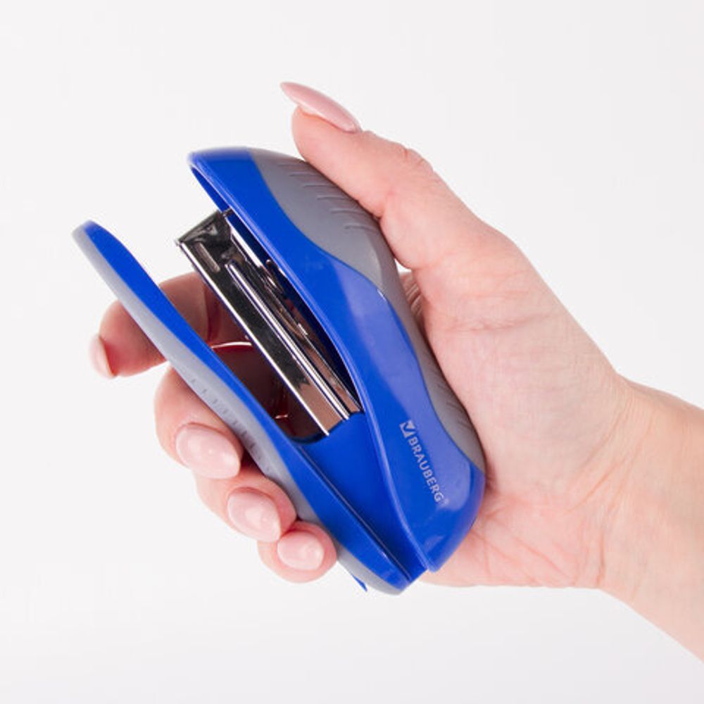 Степлер №10 BRAUBERG "JET", до 15 листов, эргономичный, сине-серый, 229687