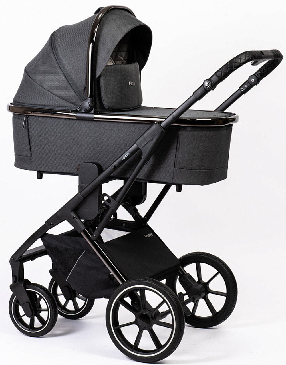 Детская коляска Peppy Tecla 3 в 1 с автокреслом Rise Shadow Antrazit Chrome Edition (Графитовый)