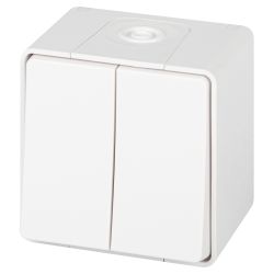 Выключатель ЭРА Эксперт 11-1504-01 двойной IP55 10АХ-250В ОУ белый | Эра Эксперт