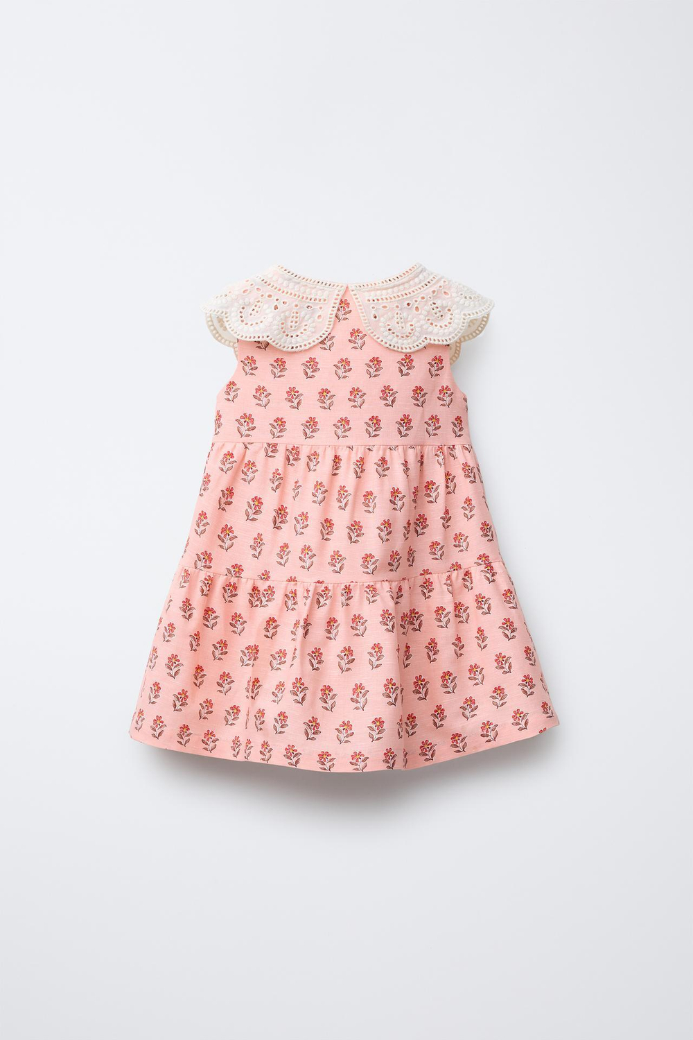 ZARA ПЛАТЬЕ С ЦВЕТОЧНЫМ ПРИНТОМ И ВЫШИТЫМ ВОРОТНИКОМ, ЛОСОСЕВЫЙ