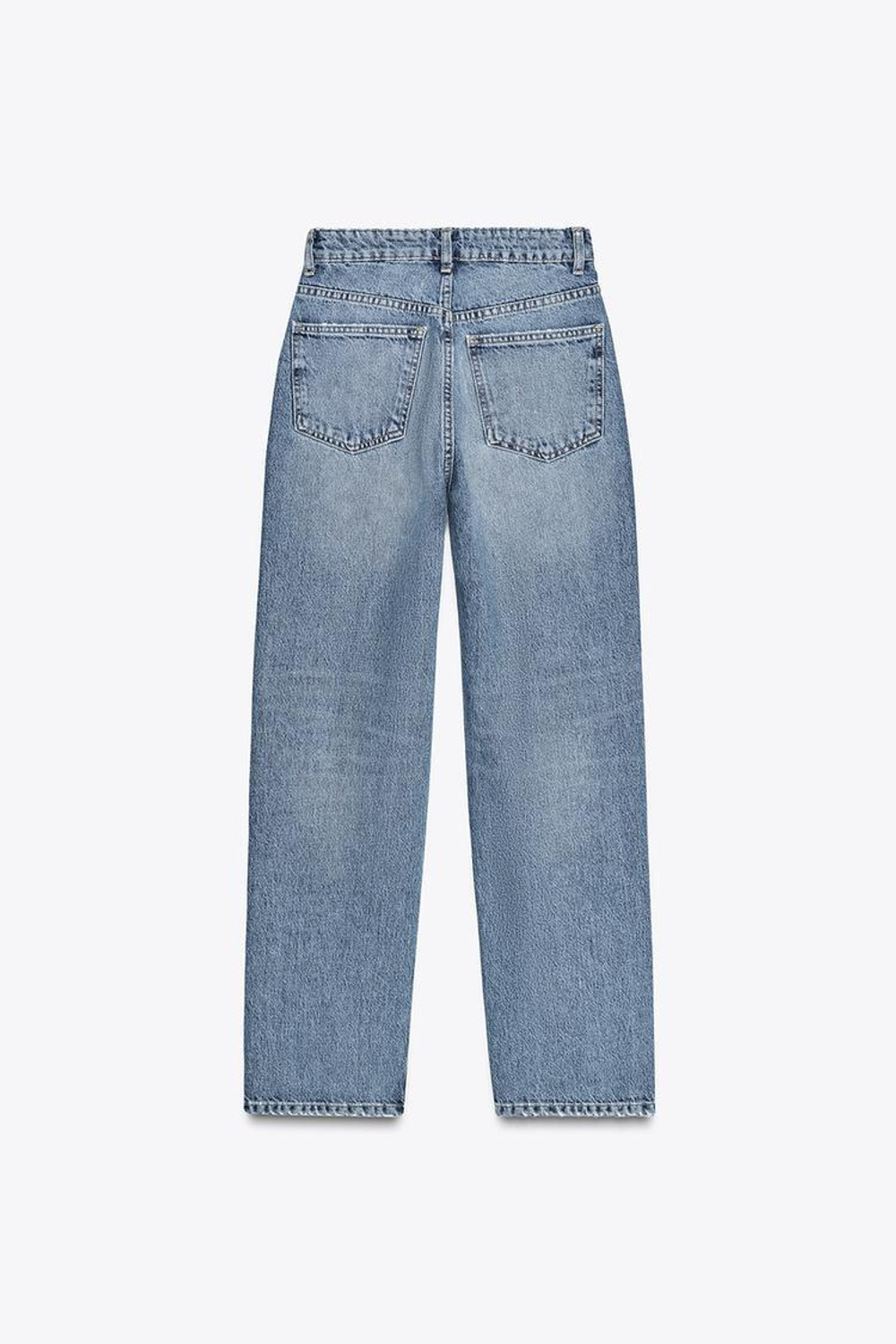 ZARA ДЖИНСЫ TRF MOM FIT С ВЫСОКОЙ ПОСАДКОЙ И РАЗРЕЗАМИ, МОРСКОЙ СИНИЙ