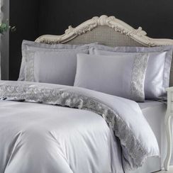 Постельное белье Regina (серое) с кружевом  deluxe TIVOLYO HOME Турция