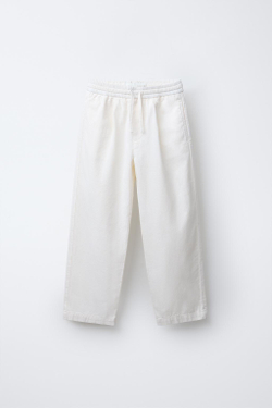 ZARA ЛЬНЯНЫЕ БРЮКИ С ПРЯМОГО КРОЯ, БЕЛЫЙ