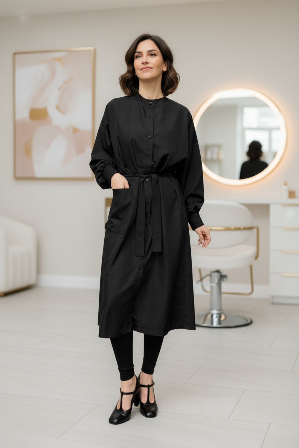 Кимоно парикмахерское для клиента с рукавами на манжетах