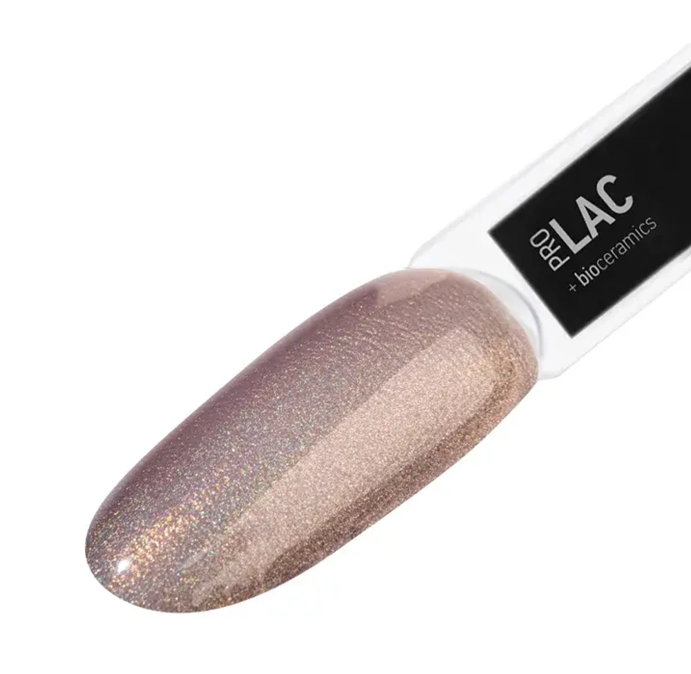 IQ BEAUTY Лак для ногтей профессиональный укрепляющий с биокерамикой #052, 12.5 мл Бежевый, с мелким шиммером с голографическим эффектом