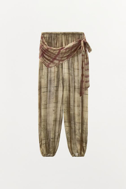 ZARA БРЮКИ-ШАРЫ С ПРИНТОМ «ПЛАТОК», РАЗНОЦВЕТНЫЙ