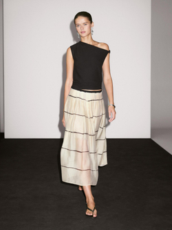 Massimo Dutti Юбка миди из струящейся ткани в полоску, кремовый