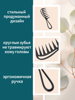 Расческа гребень для кудрявых и прямых волос с массажным эффектом, 19х5 см, черный