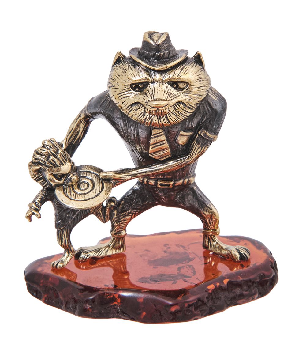 Народные промыслы AM-4119 Фигурка «Волк Вульфыч» (латунь, янтарь)