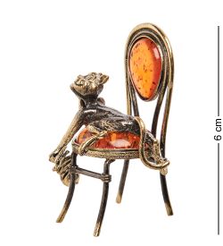 AM-1044 Фигурка «Кот сытый на стуле» (латунь, янтарь)